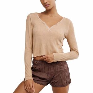 American Eagle Tan Crop Thermal Long Sleeve Top Shirt L